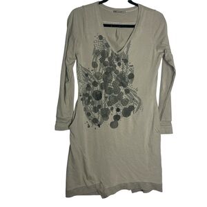 Sandwich Gray Long Sleeve Mini Tunic Dress with Abstract Print, size S